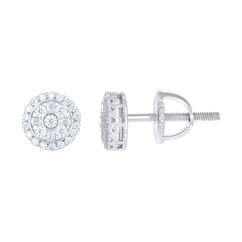 925 Sterling Silver Womens Round Baguette 0.51ct Moissanite Round Stud Earrings